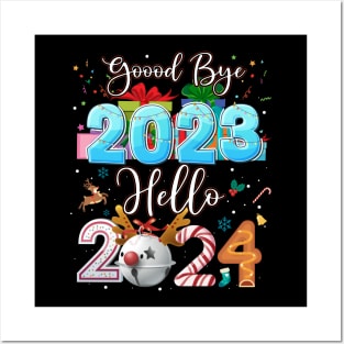 Goodbye 2023 Hello 2024 Christmas Xmas Happy New Year's Eve Posters and Art